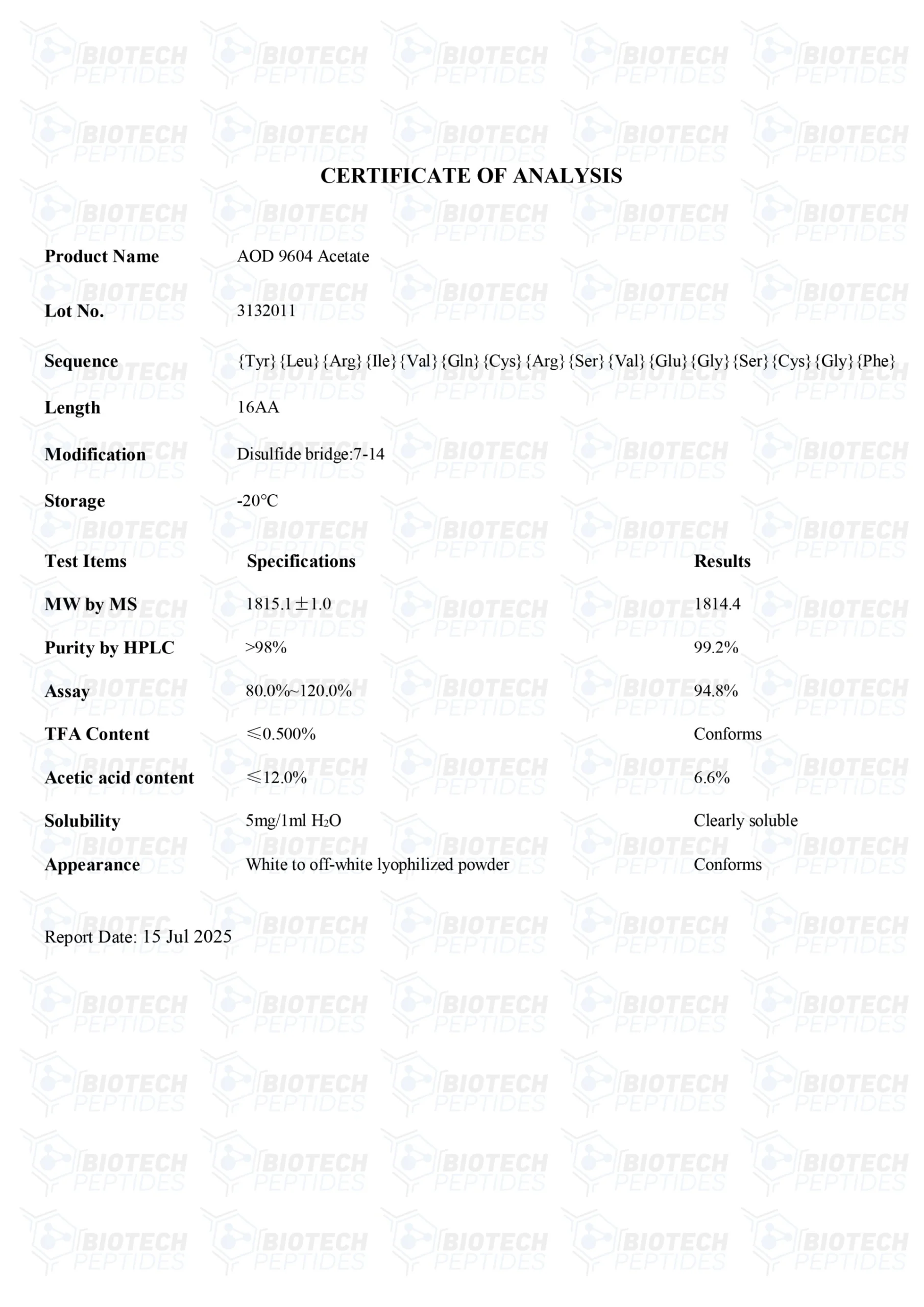 AOD 9604 (5mg) - COA