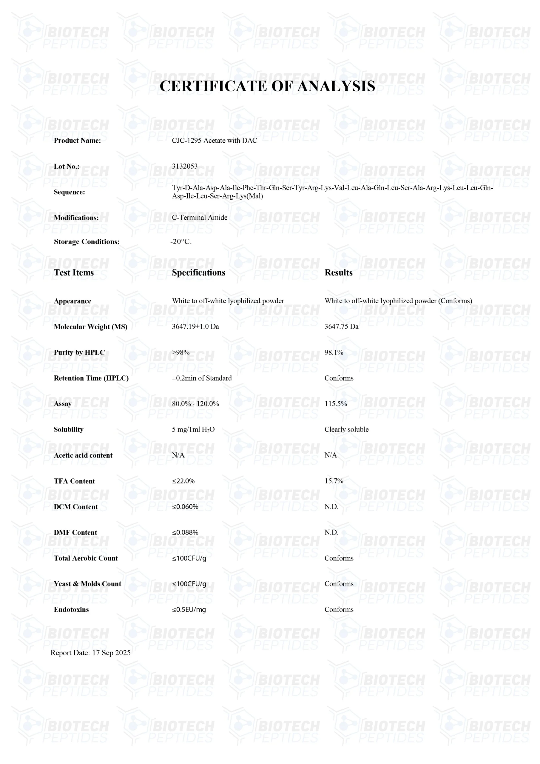 CJC-1295 DAC (5mg) - COA