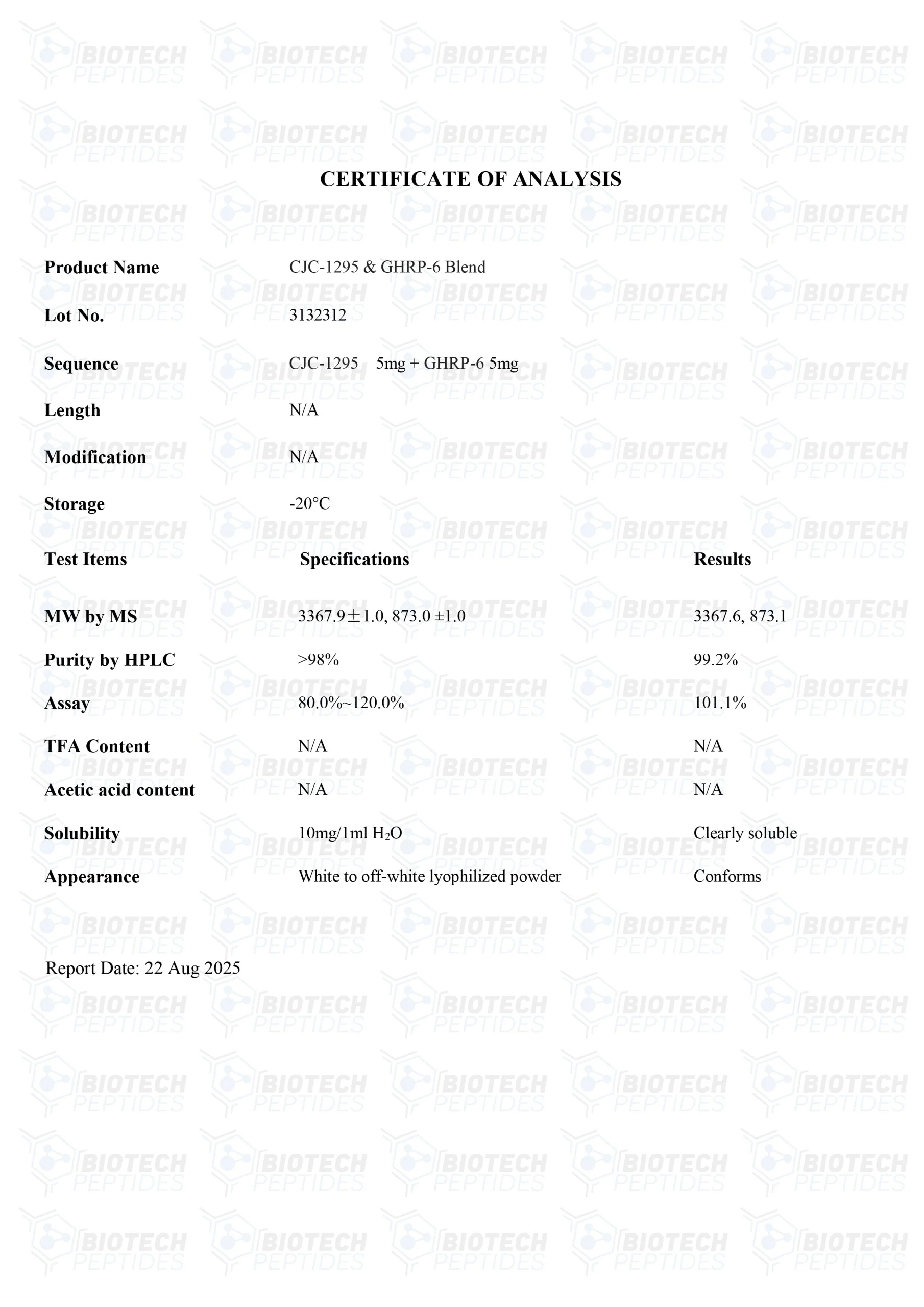 CJC-1295 & GHRP-6 Blend (10mg) - COA