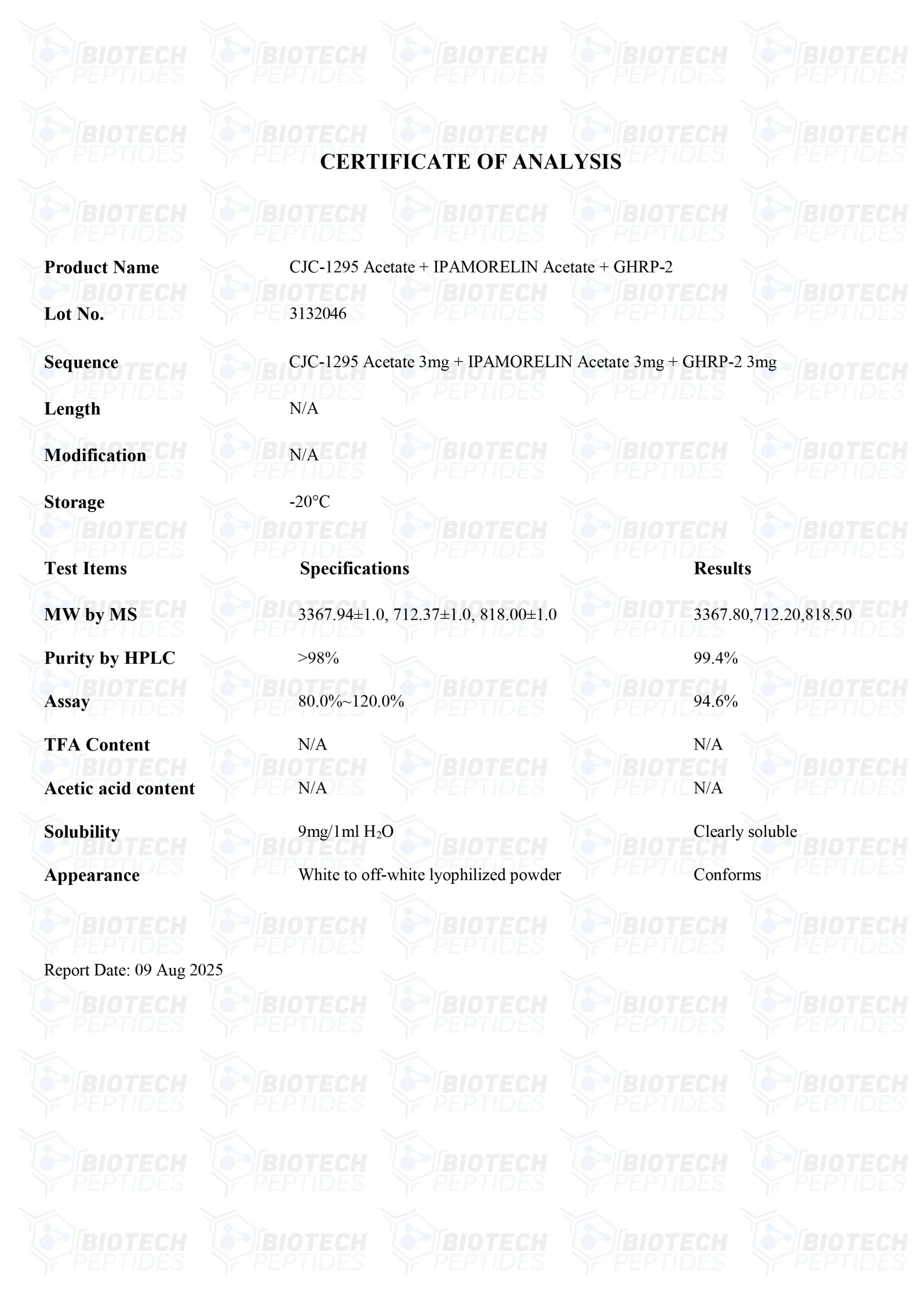 CJC-1295 (Mod GRF 1-29) & Ipamorelin & GHRP-2 Blend (9mg) - COA