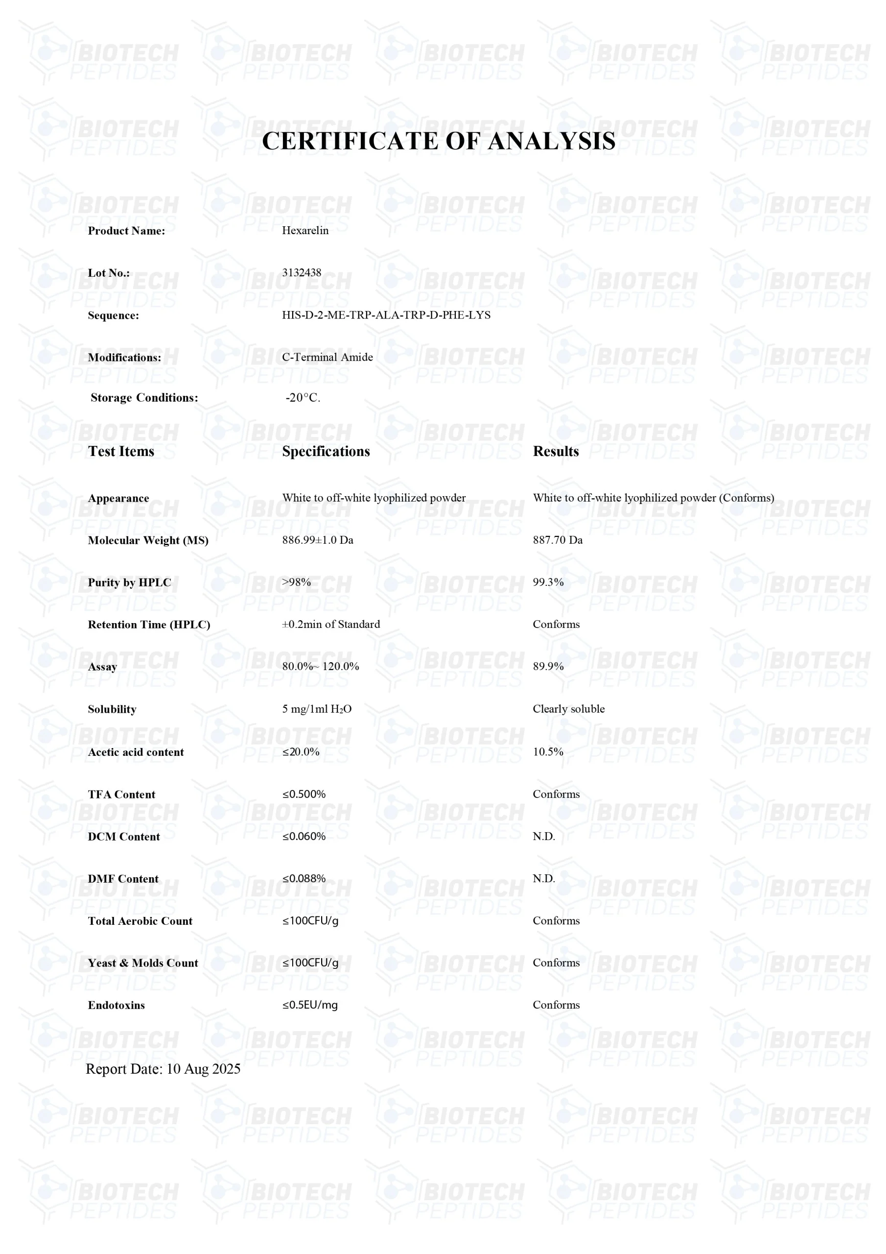 Hexarelin (5mg) - COA
