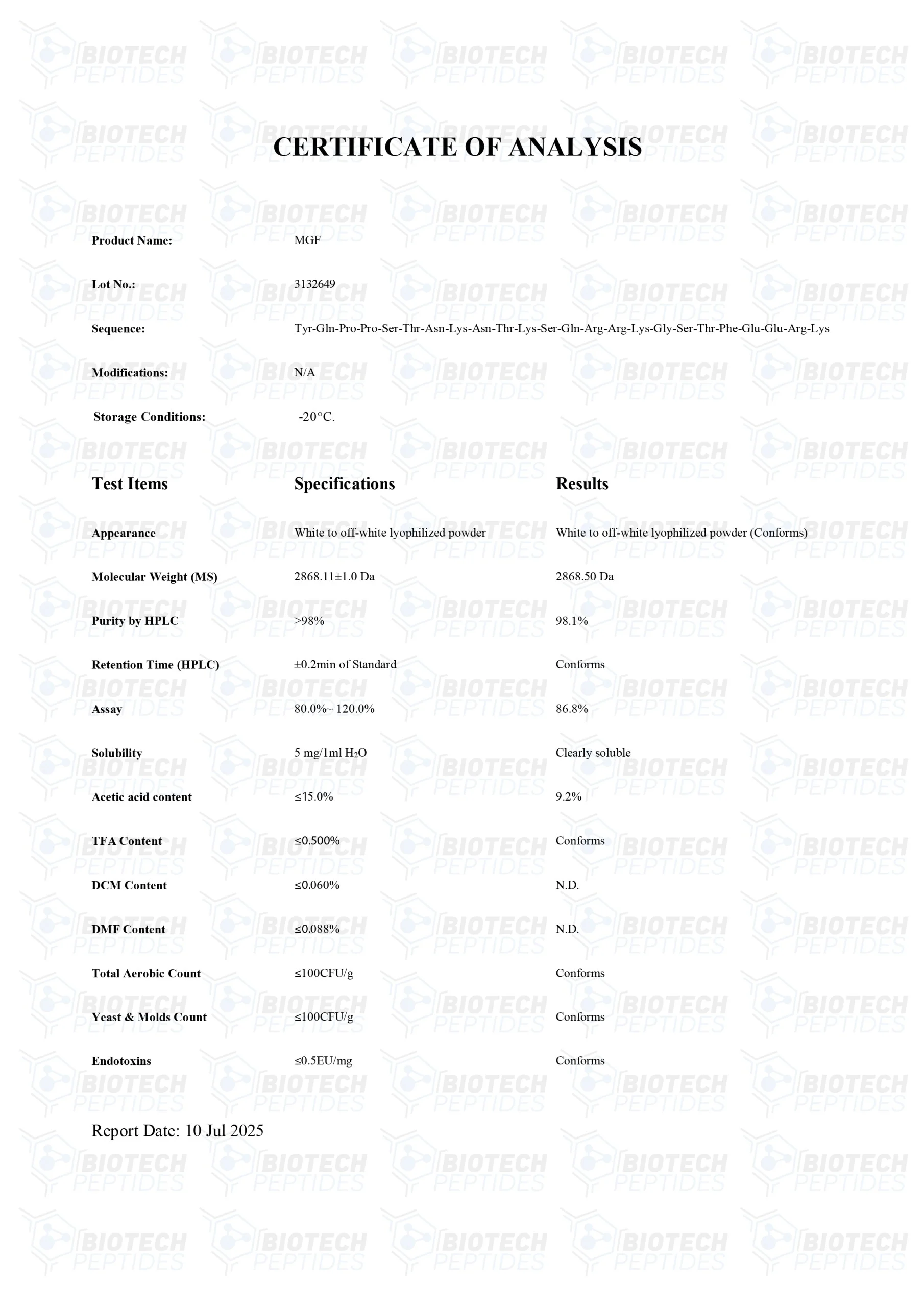 MGF (Mechano Growth Factor) (5mg) - COA