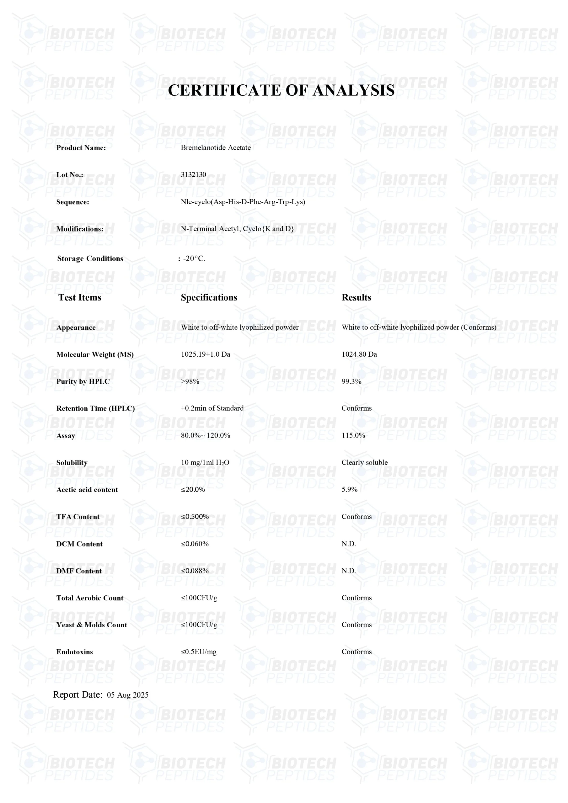 PT-141 (Bremelanotide) (10mg) - COA