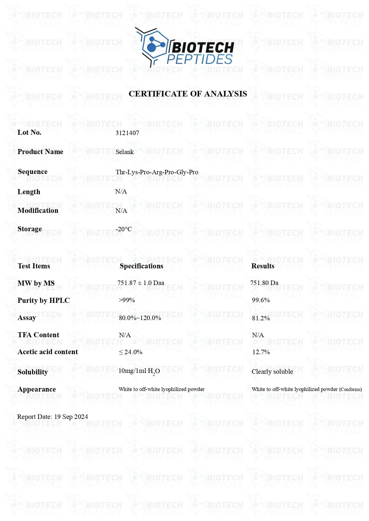 Selank COA