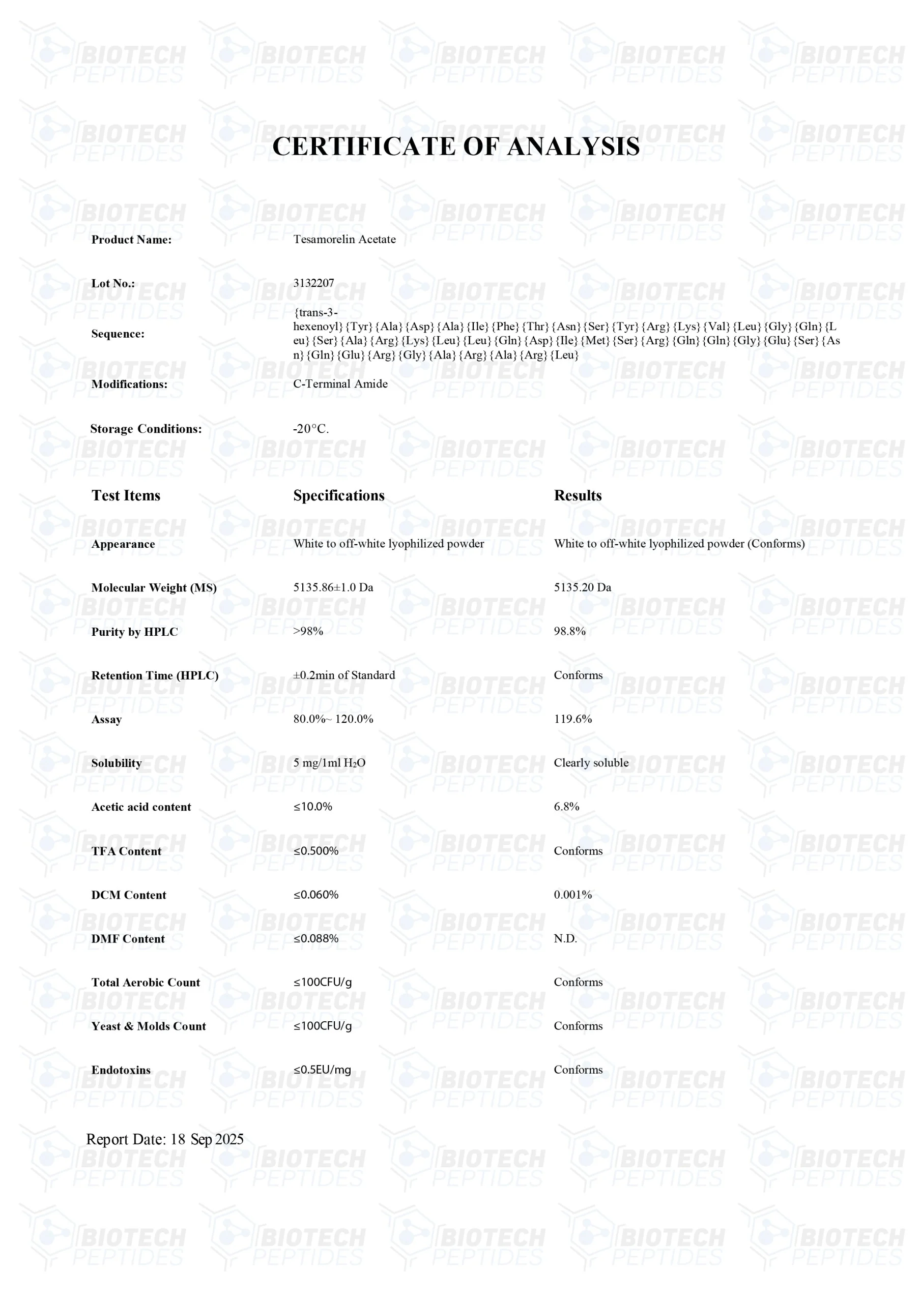 Tesamorelin (5mg) - COA