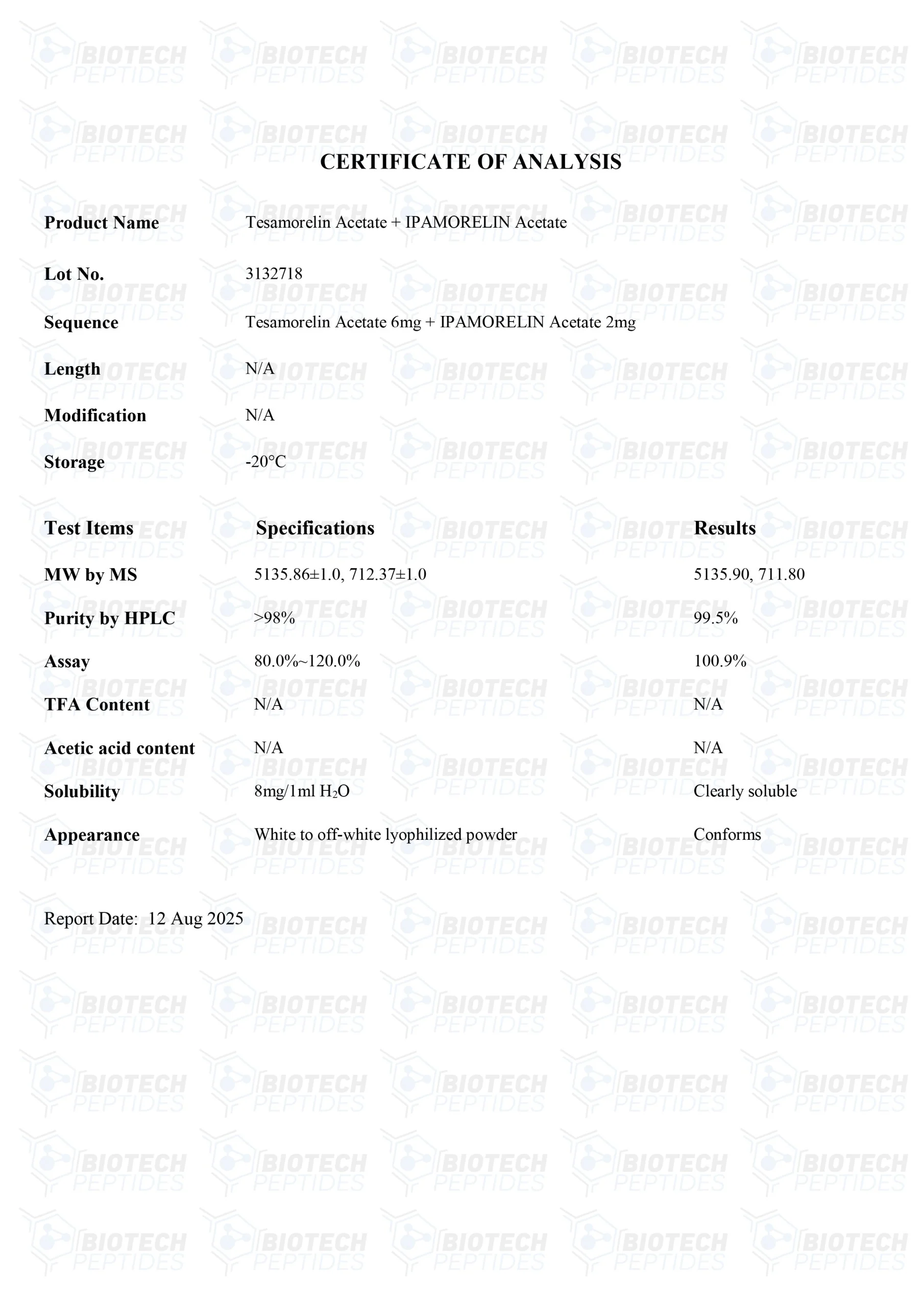 Tesamorelin & Ipamorelin Blend (8mg) - COA