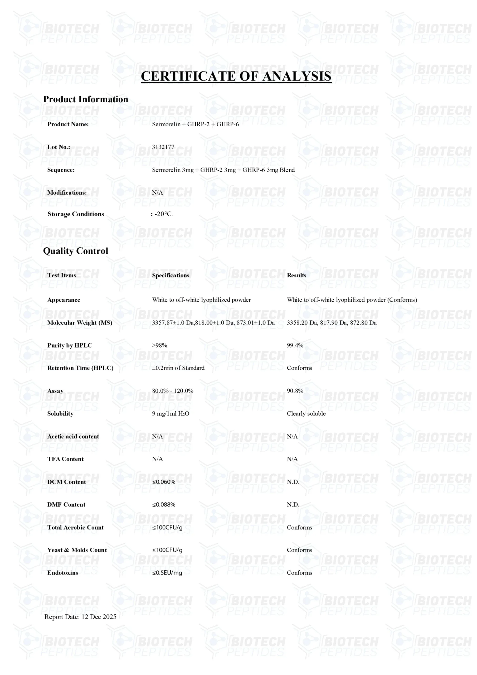 SERMORELIN & GHRP-6 & GHRP-2 blend COA
